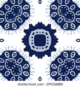 Circular seamless  pattern of decorative motif, stripes, ellipses, star, spots, waves. Hand drawn.