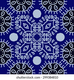 Circular seamless  pattern of decorative motif, stripes, waves, spots. Hand drawn.