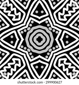 Circular seamless  pattern of decorative motif, stripes, spots, zigzag. Hand drawn.