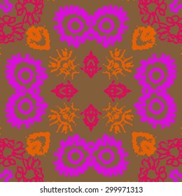 Circular seamless  pattern of decorative motif, doodles, scribbles, waves. Hand drawn.