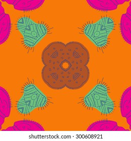 Circular seamless  pattern of decorative motif, doodles, ellipses, spots, stripes. Handmade.