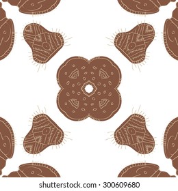 Circular seamless  pattern of decorative motif, doodles, ellipses, spots, stripes. Handmade.