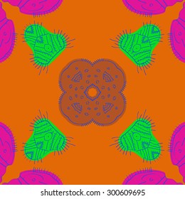 Circular seamless  pattern of decorative motif, doodles, ellipses, spots, stripes. Handmade.