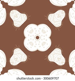 Circular seamless  pattern of decorative motif, doodles, ellipses, spots, stripes. Handmade.
