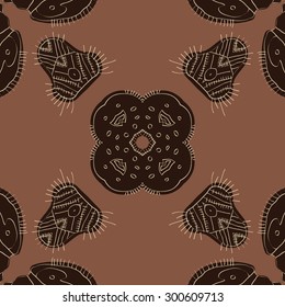 Circular seamless  pattern of decorative motif, doodles, ellipses, spots, stripes. Handmade.