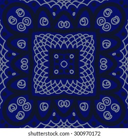 Circular seamless  pattern of decorative striped motif,  stripes, spirals, ellipses,waves. Hand drawn.