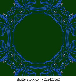 Circular  seamless pattern of  delicate floral frame,  stripes, hole, copy space. Hand drawn.