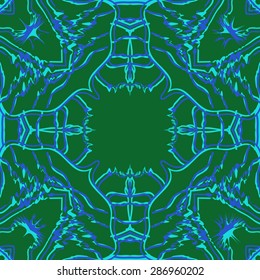 Circular seamless  pattern of  delicate motif, stripes, stars, waves, copy space. Hand drawn.