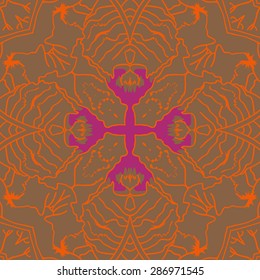 Circular seamless  pattern of  delicate motif, stripes, stars, waves,cross. Hand drawn.