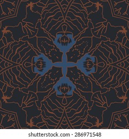 Circular seamless  pattern of  delicate motif, stripes, stars, waves,cross. Hand drawn.