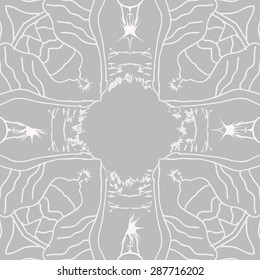 Circular seamless  pattern of  delicate motif, stripes, stars, waves, copy space. Hand drawn.