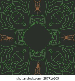 Circular seamless  pattern of  delicate motif, stripes, stars, waves, copy space. Hand drawn.