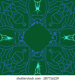 Circular seamless  pattern of  delicate motif, stripes, stars, waves, copy space. Hand drawn.