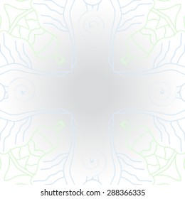 Circular seamless  pattern of  delicate motif, stripes, stars, spirals, copy space. Hand drawn.