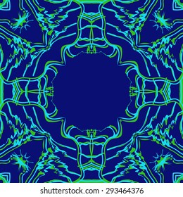 Circular seamless  pattern of delicate motif, stripes, waves, stars, copy space. Hand drawn.