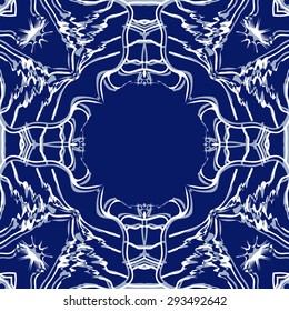 Circular seamless  pattern of delicate motif, stripes, waves, stars, copy space. Hand drawn.
