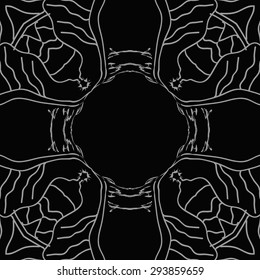 Circular seamless  pattern of delicate motif, stripes, stars, hole, copy space. Hand drawn.