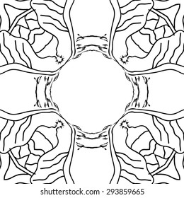 Circular seamless  pattern of delicate motif, stripes, stars, hole, copy space. Hand drawn.