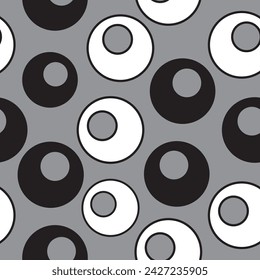 Circular Seamless Pattern Design. Futuristic and 60's Fashion Inspired. Geometric Element Monochrome Background.