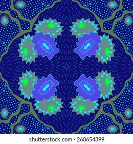 Circular seamless pattern of floral colored motif. Hand drawn.