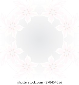 Circular  seamless pattern of floral garland, flowers,leaves, branches,ellipses ,copy space. Hand drawn.