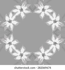 Circular  seamless pattern of  floral garland,  spots,  branches, copy space. Hand drawn.