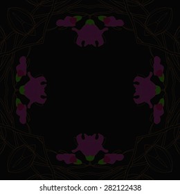 Circular  seamless pattern of  floral garland,  spots,  branches,stripes, copy space. Hand drawn.