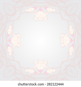 Circular  seamless pattern of  floral garland,  spots,  branches,stripes, copy space. Hand drawn.