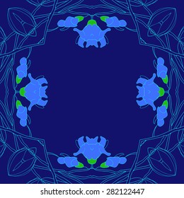 Circular  seamless pattern of  floral garland,  spots,  branches,stripes, copy space. Hand drawn.