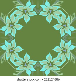 Circular  seamless pattern of  floral garland,  spots,  branches, copy space. Hand drawn.