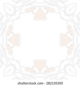 Circular  seamless pattern of  floral garland,  spots,  branches,stripes, copy space. Hand drawn.