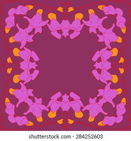 Circular  seamless pattern of  floral garland, flowers,stripes,spots, copy space. Hand drawn.