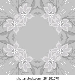 Circular  seamless pattern of  floral garland, flowers, branches, stamens, copy space. Hand drawn.