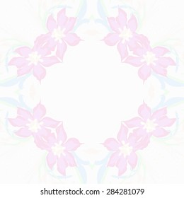 Circular  seamless pattern of  floral garland, flowers, branches, stamens, copy space. Hand drawn.