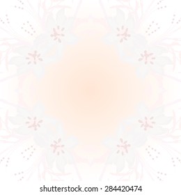 Circular  seamless pattern of  floral garland, flowers, branches, stamens, copy space. Hand drawn.