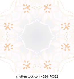 Circular  seamless pattern of  floral garland, flowers, branches, stamens,leaves, copy space. Hand drawn.