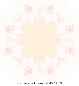 Circular  seamless pattern of  floral garland, flowers, branches, stamens,leaves, copy space. Hand drawn.