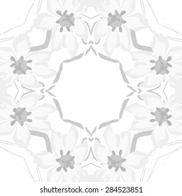 Circular  seamless pattern of  floral garland, flowers, branches, stamens,leaves, copy space. Hand drawn.