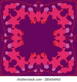 Circular  seamless pattern of  floral garland, branches, stripes, spots, wave, copy space. Hand drawn.