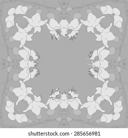 Circular  seamless pattern of  floral garland, branches, stripes, spots, wave, copy space. Hand drawn.