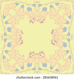 Circular  seamless pattern of  floral garland, branches, stripes, spots, wave, copy space. Hand drawn.