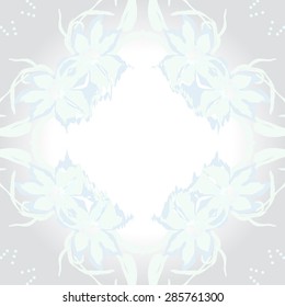 Circular  seamless pattern of  floral garland, flowers, spots, stamens, wave, copy space. Hand drawn.