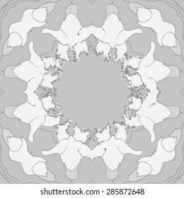 Circular  seamless pattern of  floral garland, branches, stripes, spots, wave,hole, copy space. Hand drawn.
