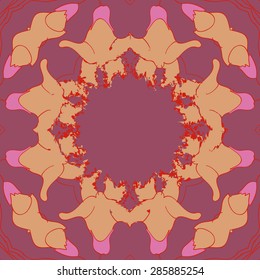 Circular  seamless pattern of  floral garland, branches, stripes, spots, wave,hole, copy space. Hand drawn.