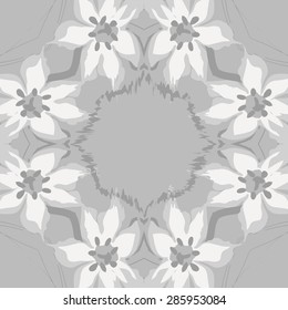 Circular  seamless pattern of  floral garland, flowers, spots, stamens, pistils,wave, copy space. Hand drawn.