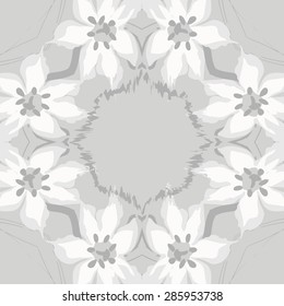 Circular  seamless pattern of  floral garland, flowers, spots, stamens, pistils,wave, copy space. Hand drawn.
