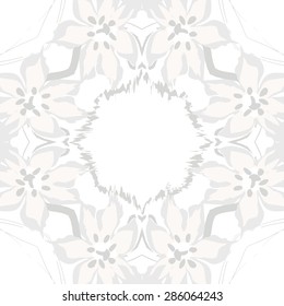 Circular  seamless pattern of  floral garland, flowers, spots, stamens, pistils,wave, copy space. Hand drawn.