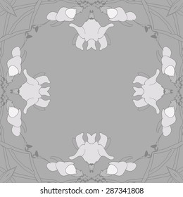 Circular  seamless pattern of floral garland, flowers, branches, wave, copy space. Hand drawn.