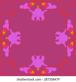 Circular  seamless pattern of floral garland, flowers, branches, wave, copy space. Hand drawn.