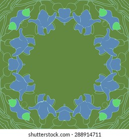 Circular seamless pattern of floral garland, spirals, hole, branches, flowers,copy space. Hand drawn.